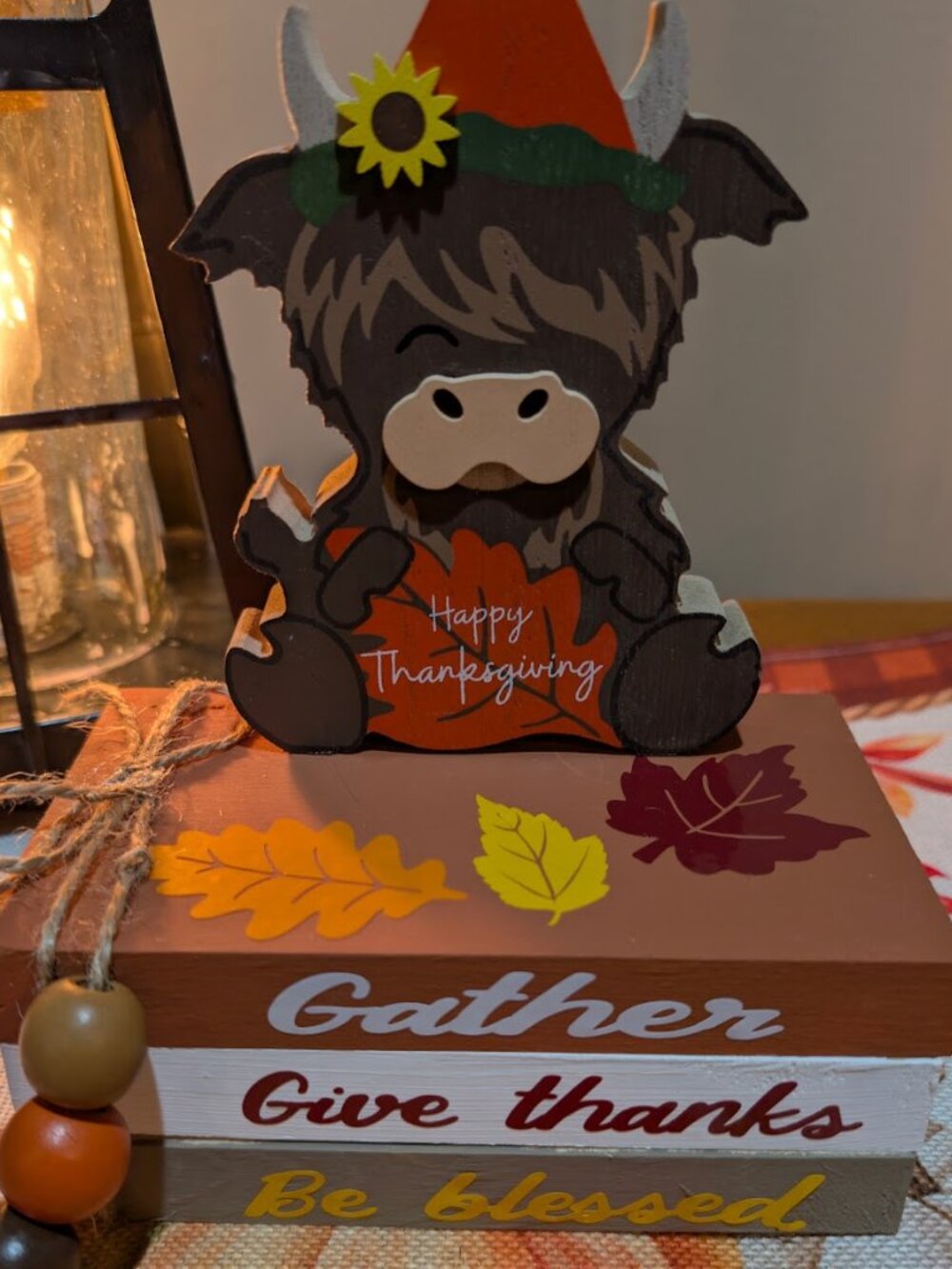 Highland Cow Thanksgiving Tabletop Decor Handmade Gather Give Thanks